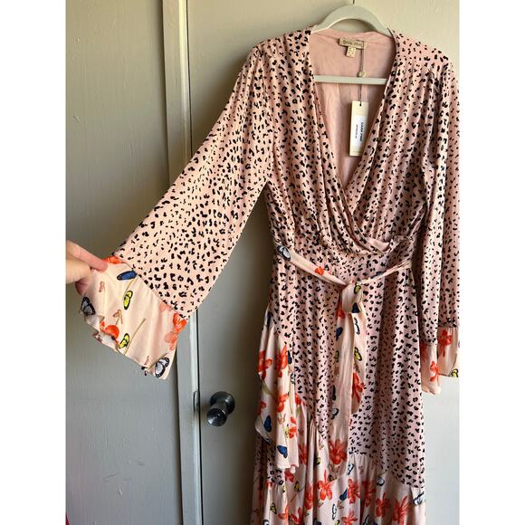 Dark Pink Butterfly Ruffle Pink Black Cheetah Floral Pink Midi Dress 12 NWT $103 - Picture 8 of 16